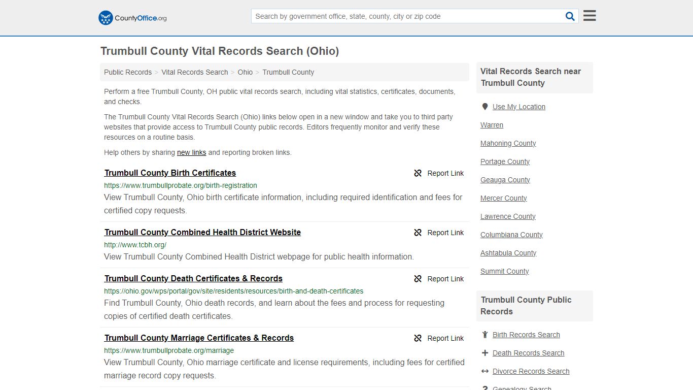 Vital Records Search - Trumbull County, OH (Birth, Death, Marriage ...
