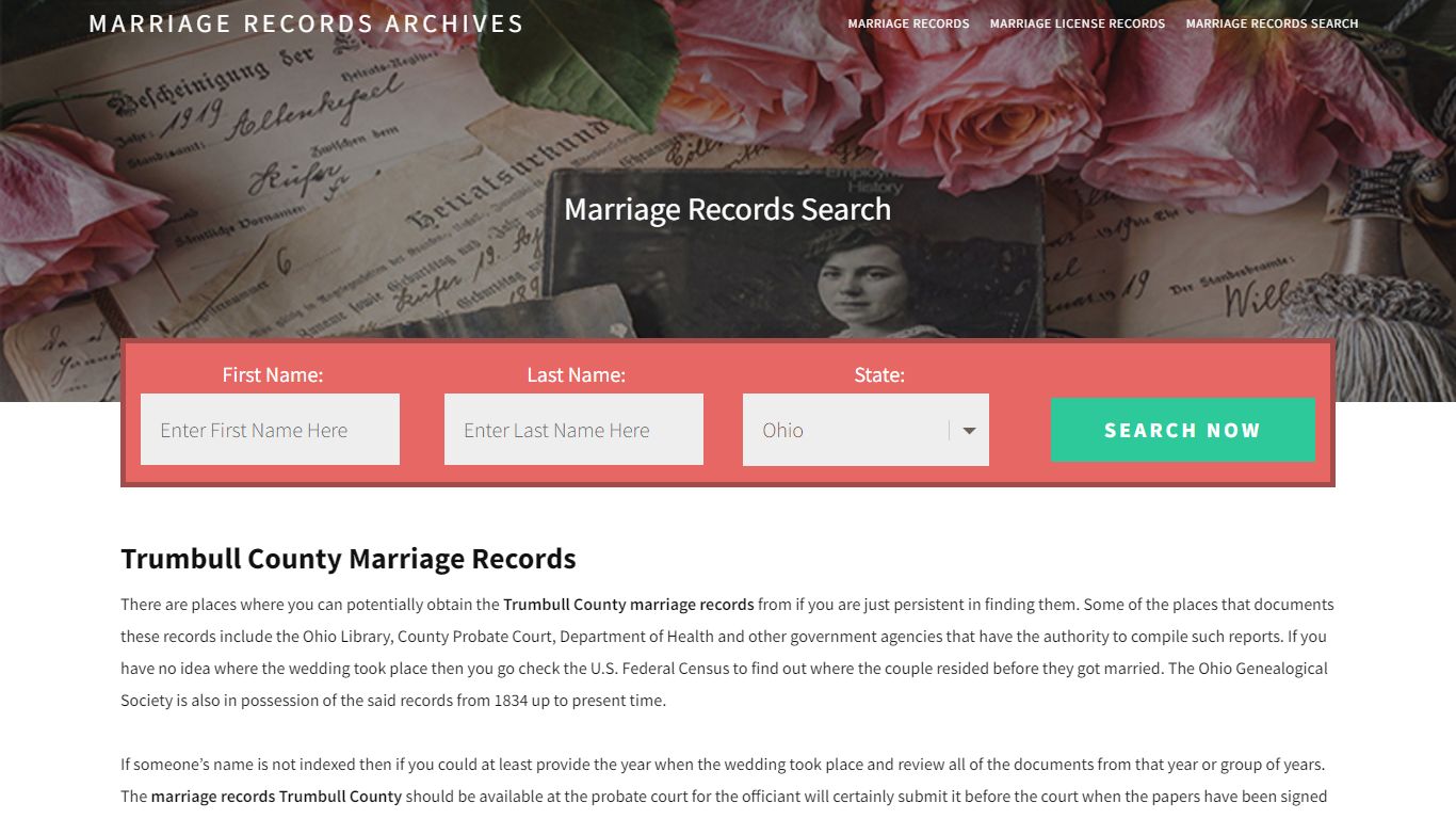 Trumbull County Marriage Records | Enter Name and Search