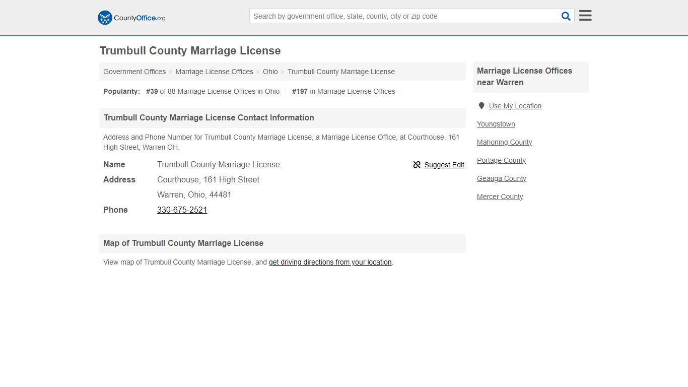 Trumbull County Marriage License - Warren, OH (Address and Phone)